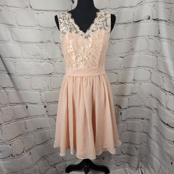Azazie Dresses & Skirts - Azazie Womens 8 Peach Pink Sleeveless Lace Chiffon Wedding Bridesmaids Dress‎